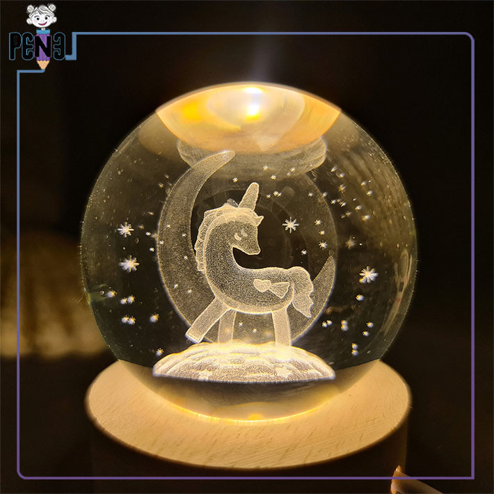 خرید چراغ خواب کریستالی مدل اسب تک شاخ با ماه