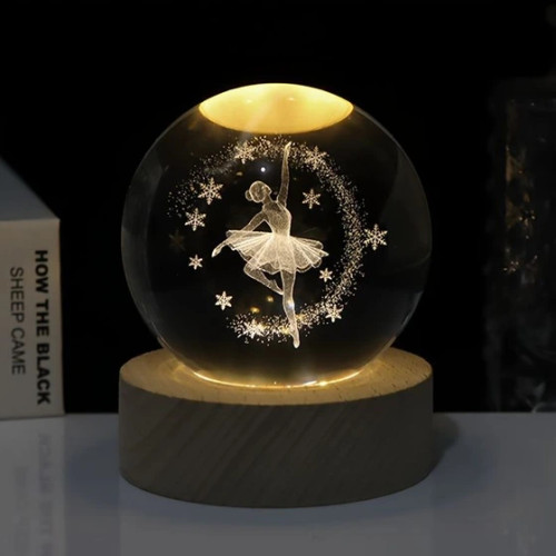 خرید چراغ خواب گوی کریستالی مدل دختر بالرین