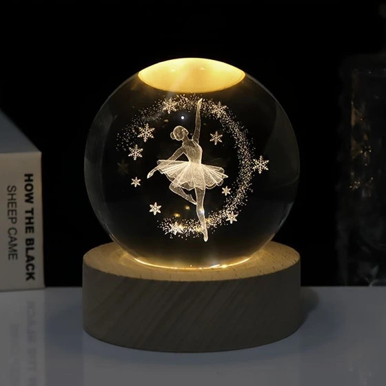 خرید چراغ خواب گوی کریستالی مدل دختر بالرین