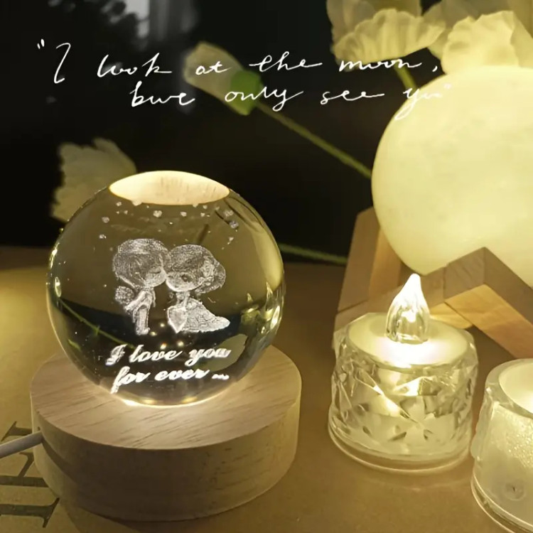 خرید چراغ خواب گوی کریستالی مدل دختر و پسر برای هدیه و ولنتاین