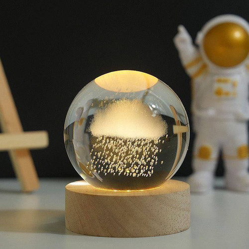 خرید چراغ خواب مدل گوی کریستالی با پایه چوبی