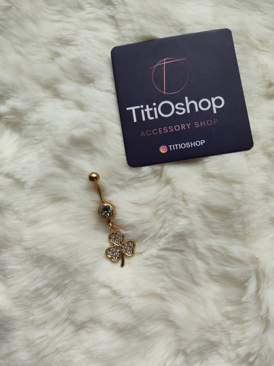 پرسینگ ناف استیل طلایی مدل گل شبدر - خرید از تی تی او شاپ