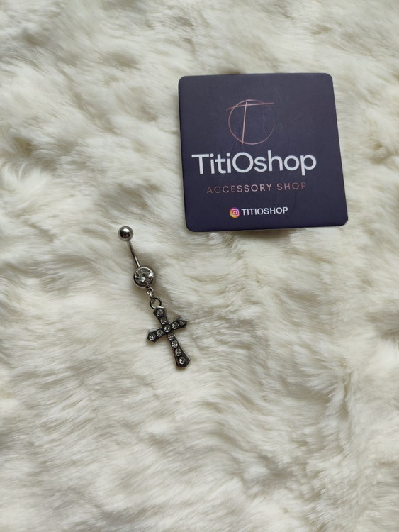 پرسینگ ناف استیل نقره ای مدل صلیب - خرید از تی تی او شاپ